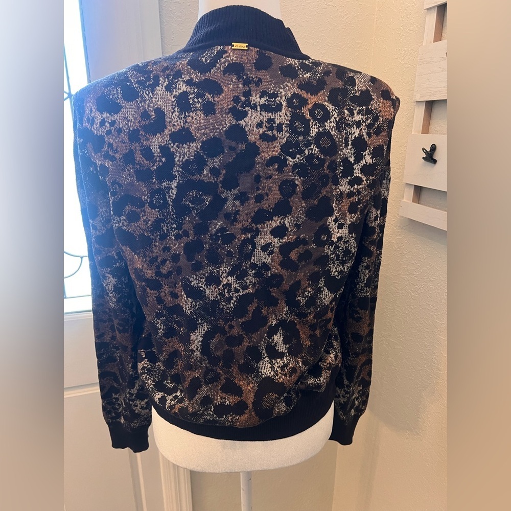 St John Sport Leopard Animal Print Knit Zip Cardigan Jacket Wool Blend M - Picture 10 of 12